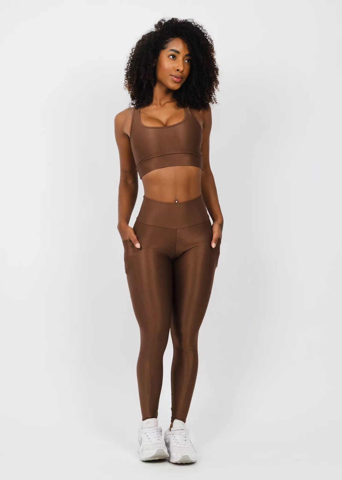 Conjunto Legging Fitness Marrom Capuccino
